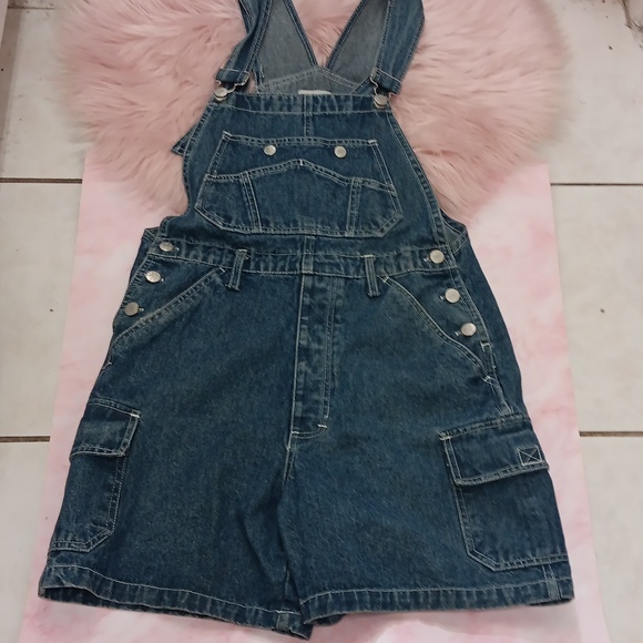 PRE-LOVED VINTAGE Y2K DYNA SPORT DENIM SHORT OVERALLS-1 - Picture 1 of 8
